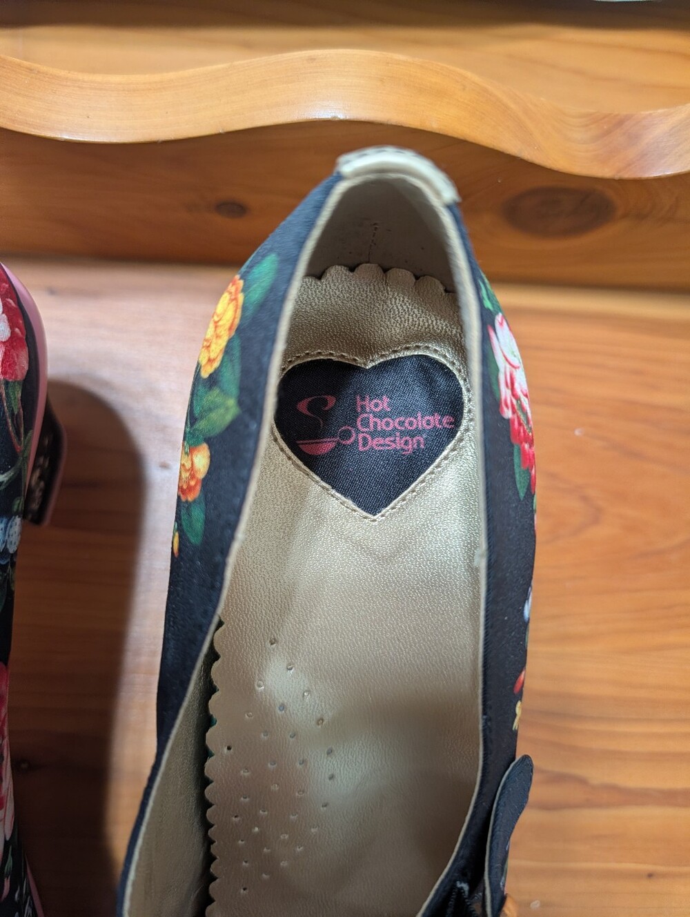 Hot Chocolate Design Black Floral Mary Jane Heels with Pink Tassel Accent - Picture 6 of 6
